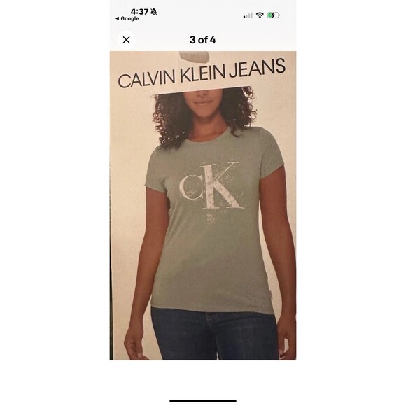 CALVIN KLEIN WOMENS SHORT SLEEVE Tee Sage Sz XL Lg Logo - Picture 3 of 5